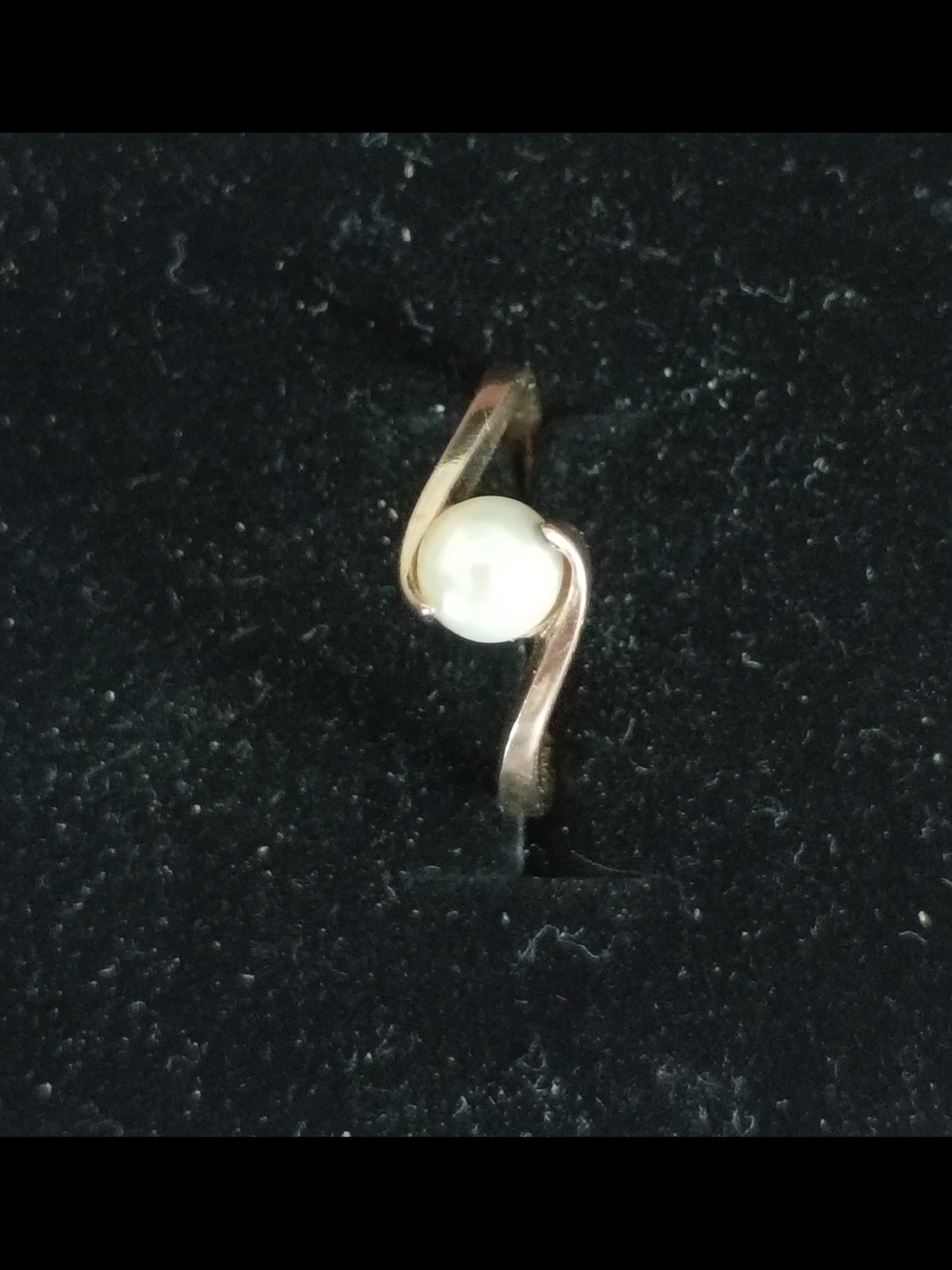 VTG Genuine SOLITAIRE White Pearl Bypass Ring 2g 10K Y.Gold sz 6.5 V. Good Cond!